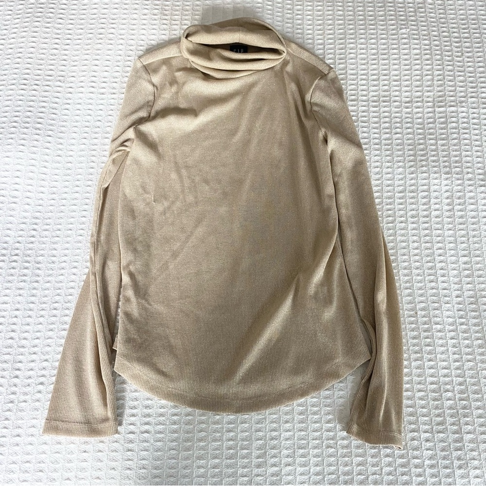 GAP long sleeve metallic champagne gold ribbed turtleneck top size Small